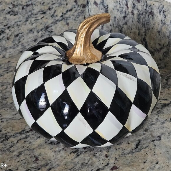 MACKENZIE CHILDS SQUASHED HARLEQUIN COURTLY CHECK HALLOWEEN PUMPKIN THANKSGIVING - Picture 1 of 7